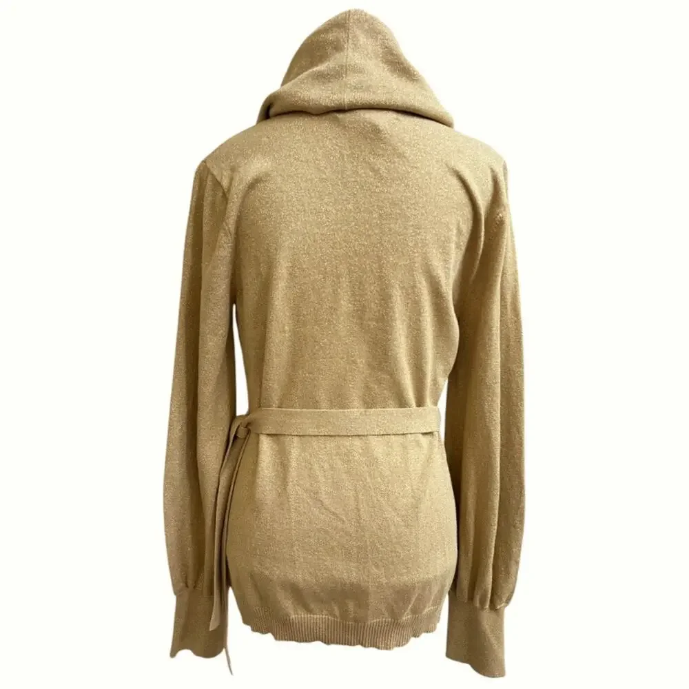 Victor Costa Vtg Cowl Neck Sweater Sz L Metallic Gold Tie Waist Knit Top L/S - Picture 2 of 7